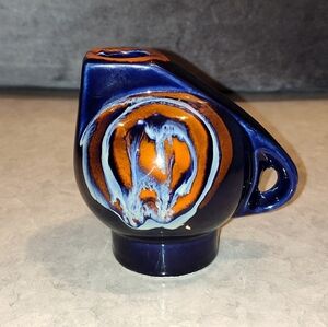 VINTAGE 60s ABSTRACT PORCELAIN HAND-PAINTED TEA POT BLUE 5"